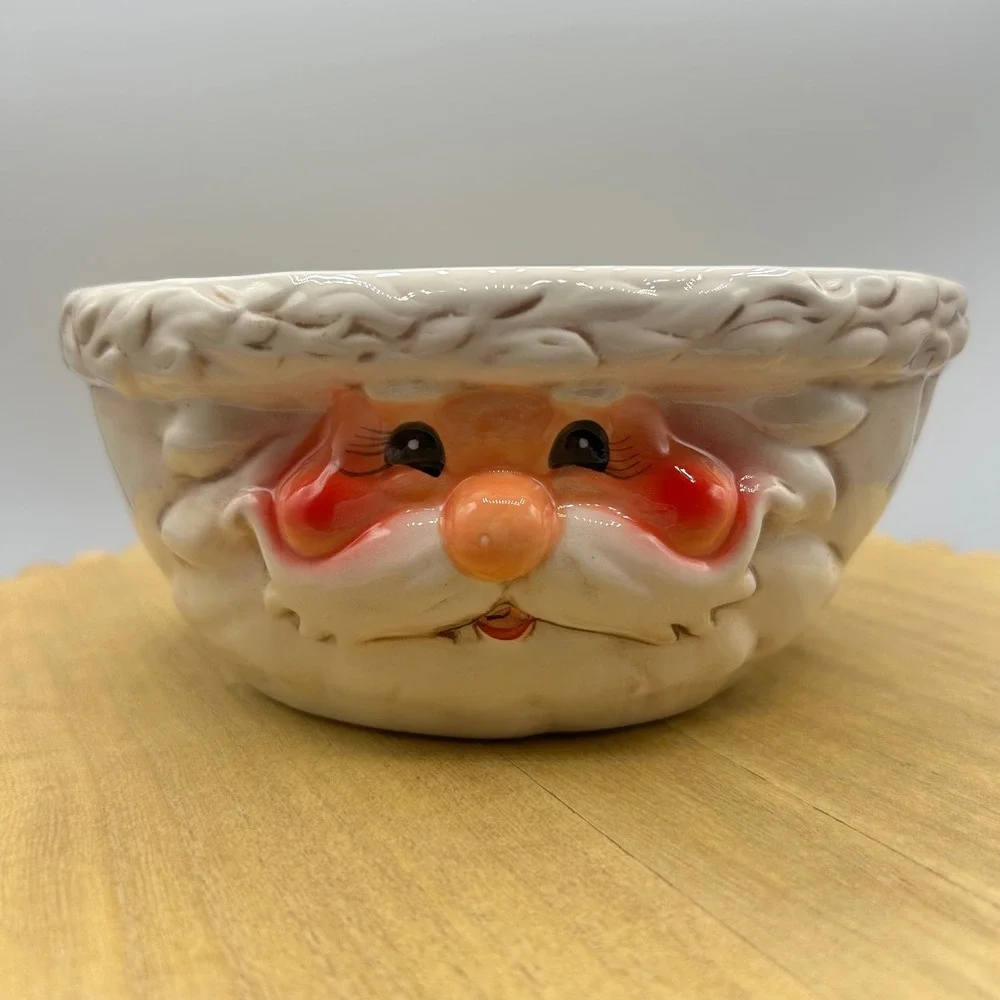 Vintage Style Ceramic Santa Claus Face Bowl Holiday Christmas Decor Food Safe